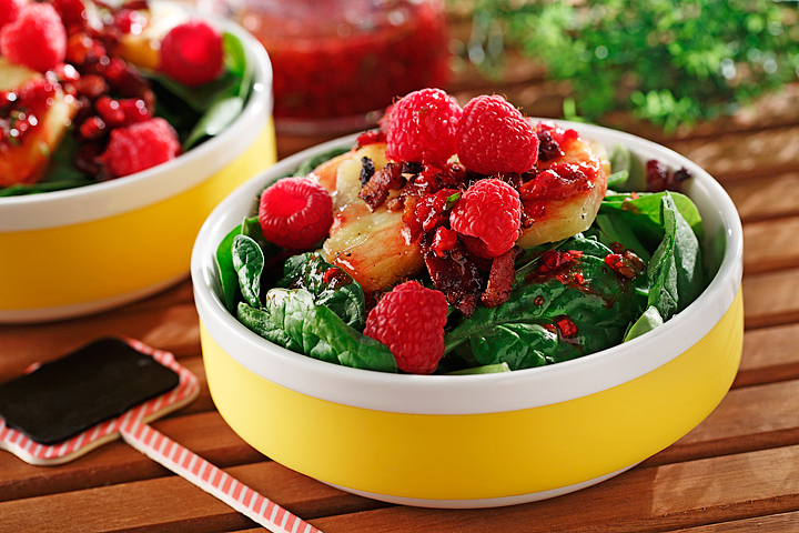Grilled Pineapple Spinach Salad with Raspberry Basil Vinaigrette Recipe