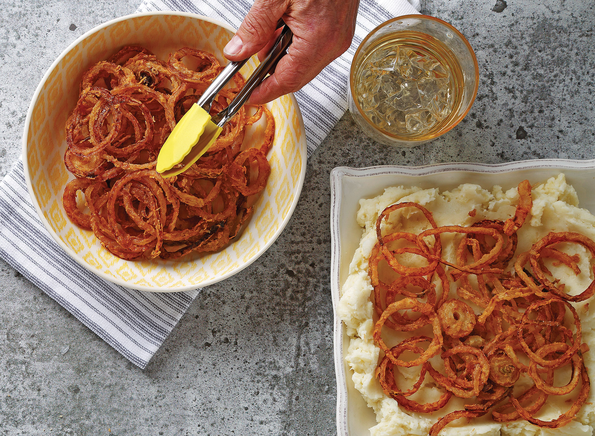 French Fried Onions with Parsnip and Potato Mash recipe
